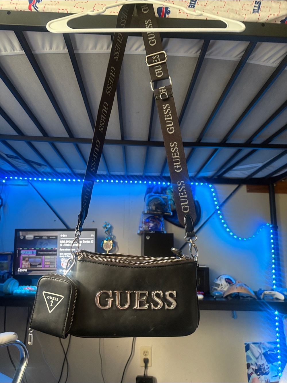 Guess Black Logo Messenger Bag with Branded Strap
